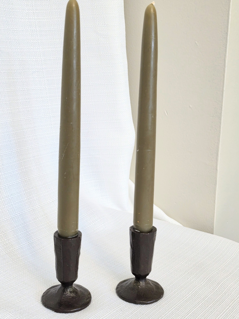 Primitive Cast Metal Candlestick Holders 3" Rustic Cabin Country Colonial